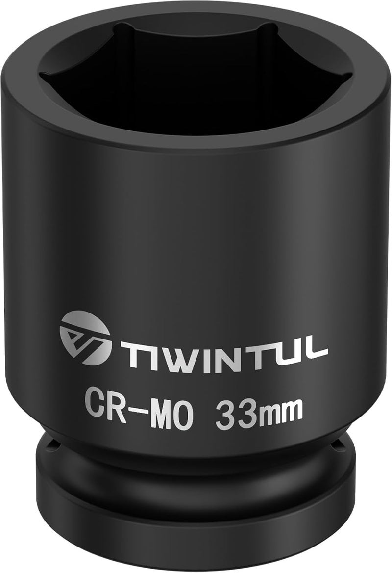 TIWINTUL 3/4 Inch Drive Metric Impact Socket 33mm, 6-Point Design, Heat-Treated Chrome Molybdenum Alloy Steel, Spindle Axle Nut Socket for Auto Repair, Easy Removal - Image 1
